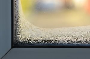 Moisture in a glass window of the building