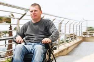 Man on an electric wheelchair