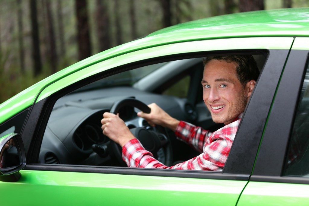 Man inside his car