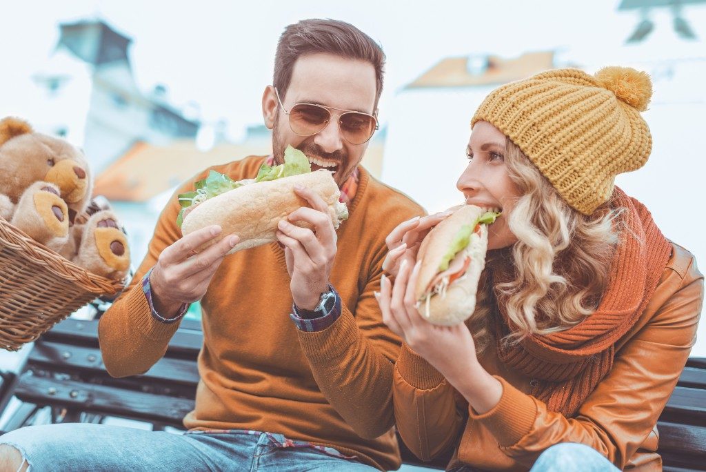 eating a subway sandwich