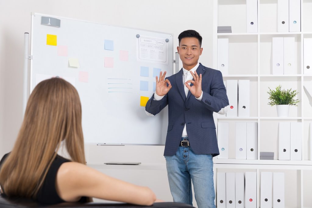 Man presenting a pitch